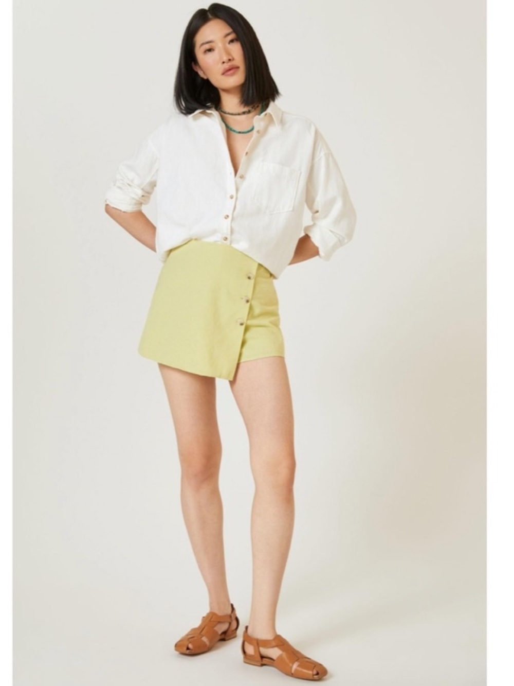Anthropologie  Flat White Button Wrap Mini Skort